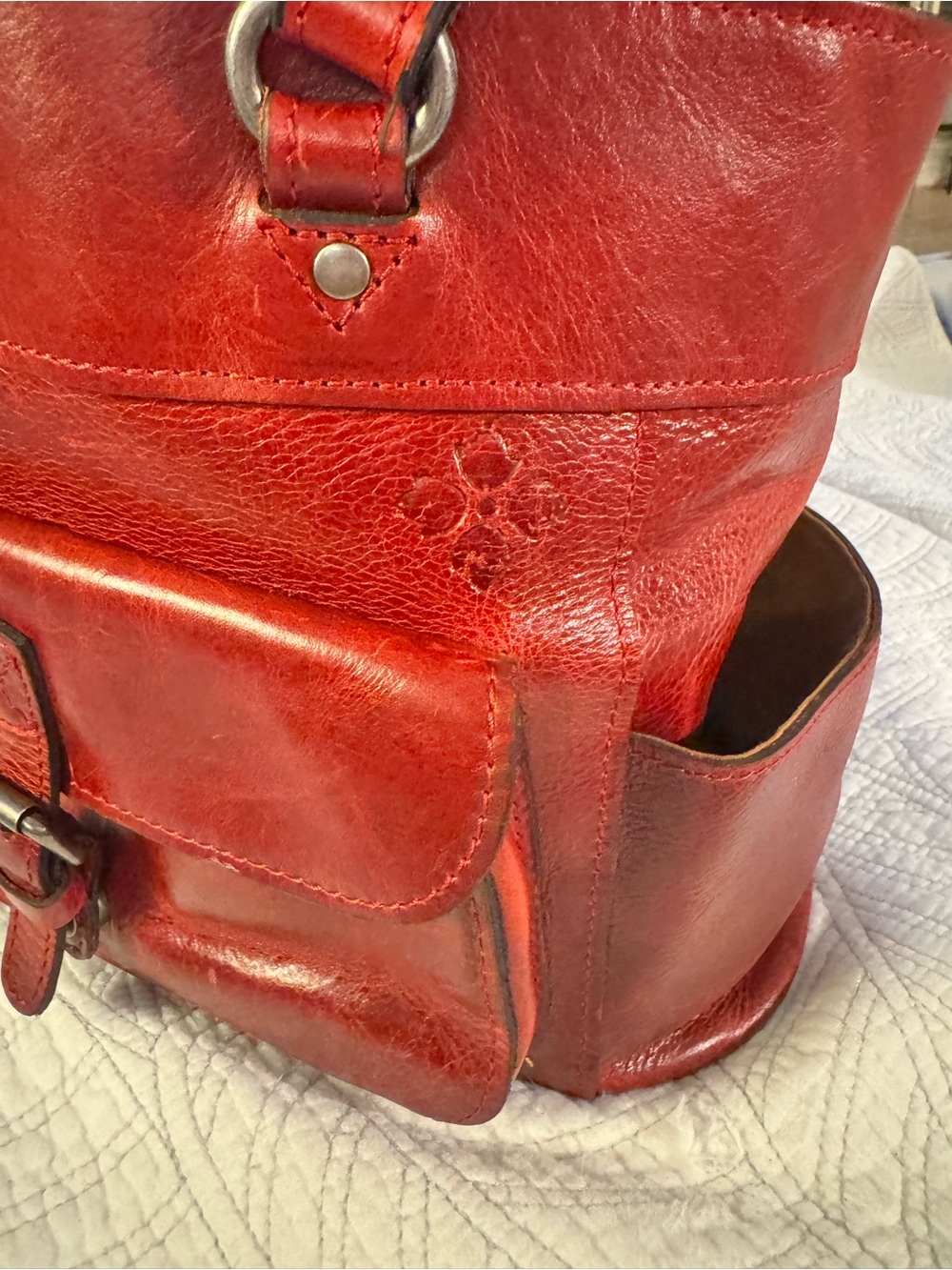 Patricia Nash Bolsena Red Distressed Leather Tote Shoulder Bag Vintage Inspired - Picture 4 of 15